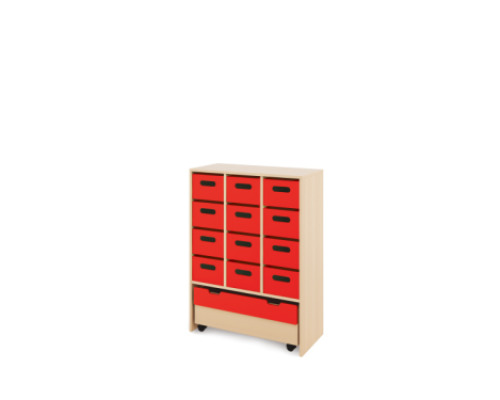 Storage Unit X with deep cardboard trays + container - Red