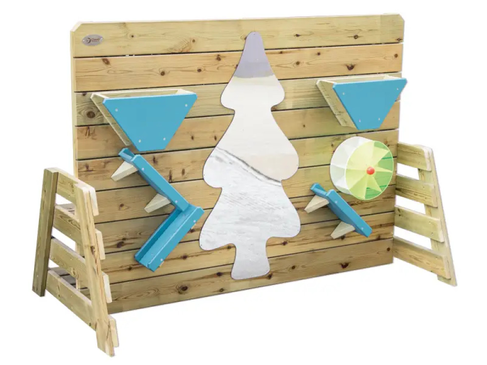 Water board with water wheel and funnels