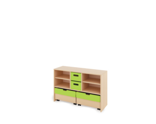Storage Unit M with shelves + deep cardboard trays & container - Green