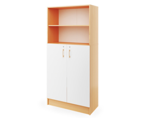 Prima. Tall cabinet with shelves and a pair of 3/4 doors, white, beech
