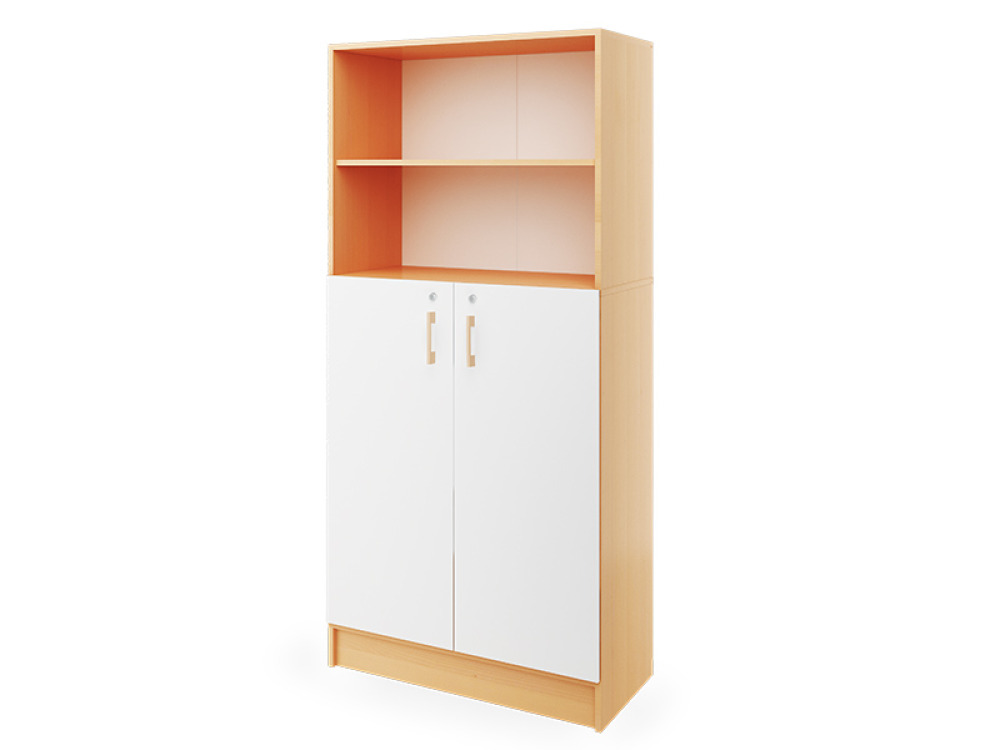 Prima. Tall cabinet with shelves and a pair of 3/4 doors, white, beech