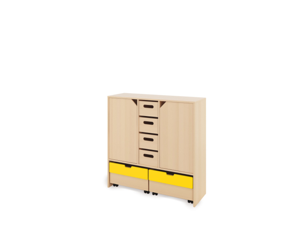 Storage Unit X with shelves and doors + deep cardboard trays & container - Eko