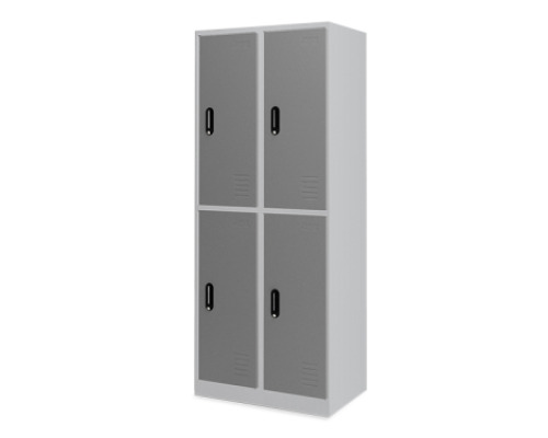 Tall 4-person metal cloakroom with doors - grey
