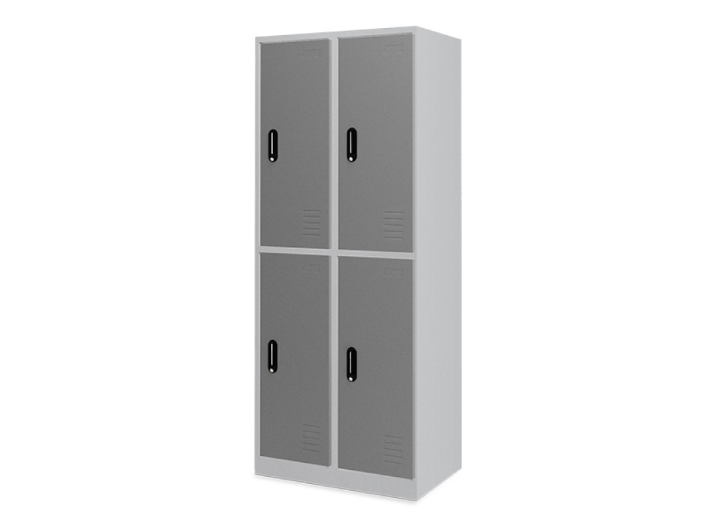 Tall 4-person metal cloakroom with doors - grey