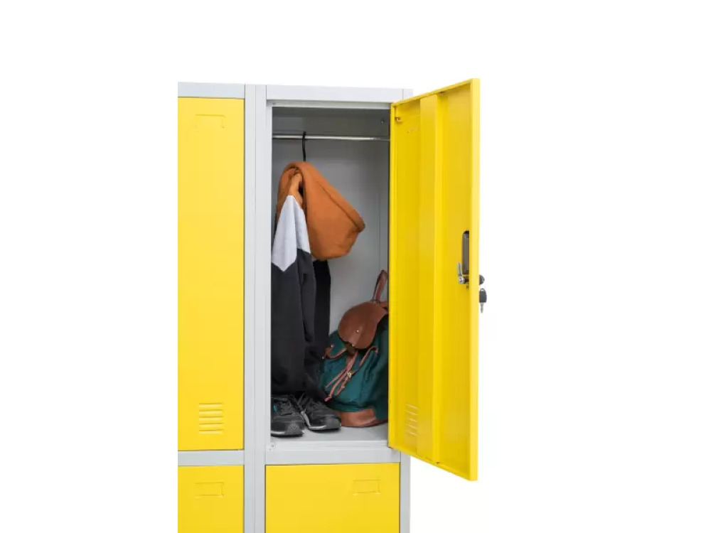 Tall 4-person metal cloakroom with doors - grey