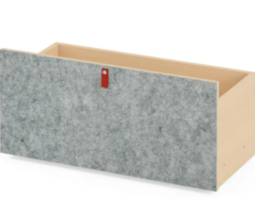 Grey medium wheeled storage box with felt front. Cubo Acoustic Collection