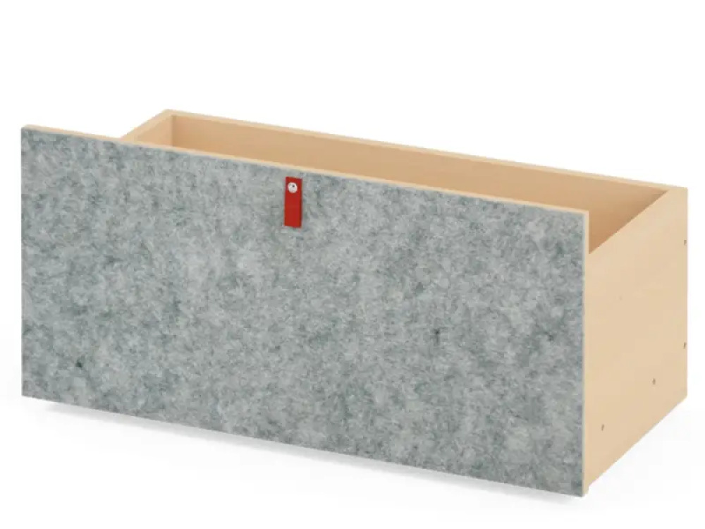 Grey medium wheeled storage box with felt front. Cubo Acoustic Collection