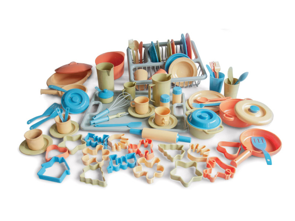 Delleuxe kitchen play dishes set in nature colours