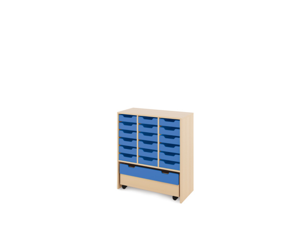 Storage Unit L with shallow cardboard trays + container - Blue
