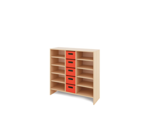 Storage Unit X with shelves + deep wooden trays - Red