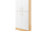 Prima. Tall cabinet with two pairs of doors and shelves, white, beech