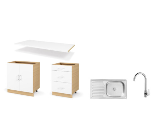 DUO set right 1.40 m with countertop in crystal white colour. Master Kitchen Collection