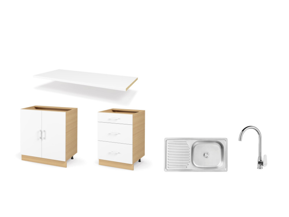 DUO set right 1.40 m with countertop in crystal white colour. Master Kitchen Collection