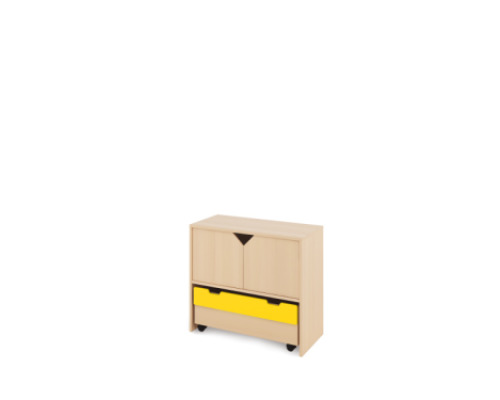 Storage Unit M with shelves + doors & container - Beech