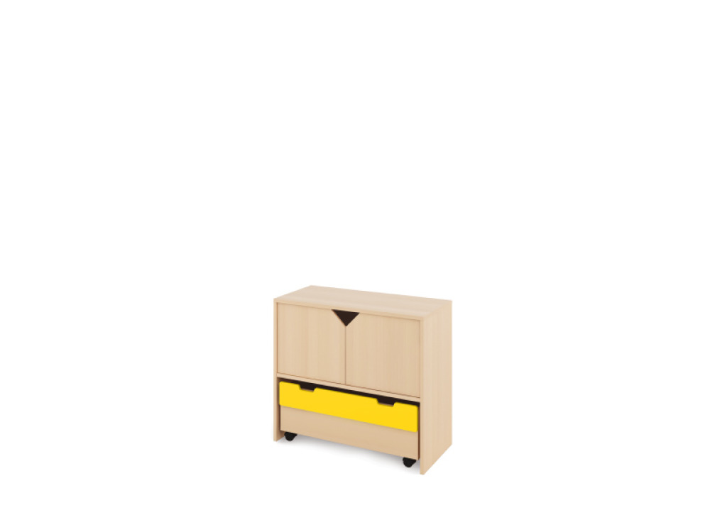 Storage Unit M with shelves + doors & container - Beech