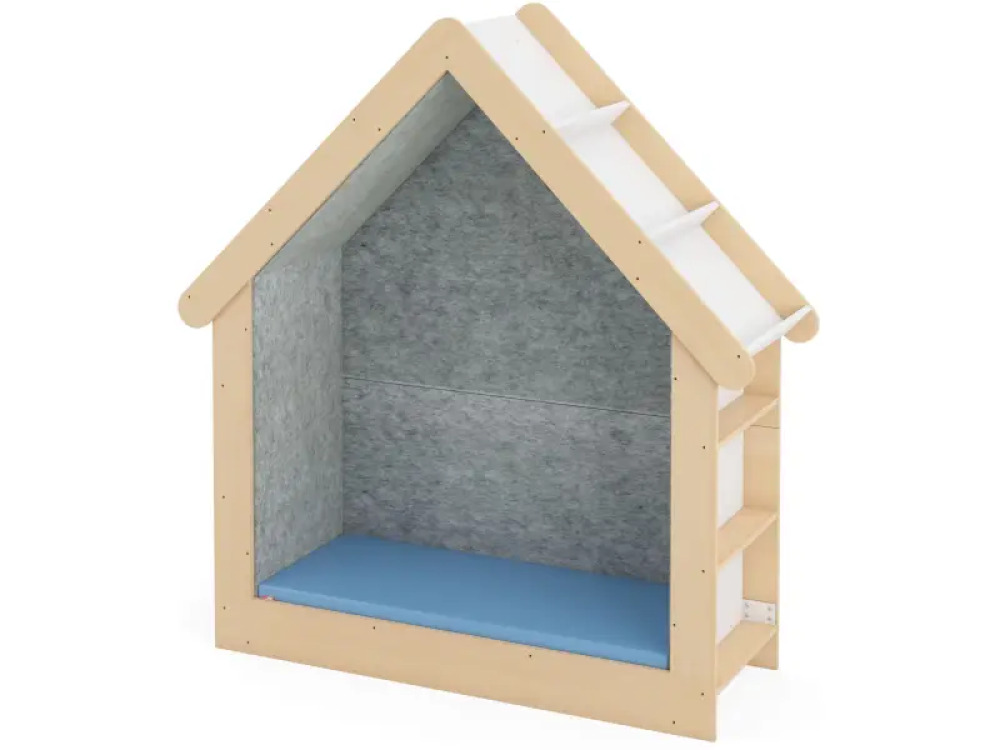 Mattress for quiet hideout with bookcase. Light blue