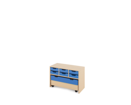 Storage Unit S with shallow wooden trays + container - Blue