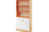 Prima. Tall cabinet with one pair of doors and one pair of glass doors and a shelf, white, beech