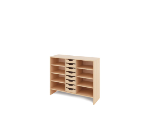 Storage Unit L with shelves + shallow wooden trays - Eko