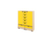 Storage Unit XL with shelves and doors + with deep wooden trays & container - Yellow