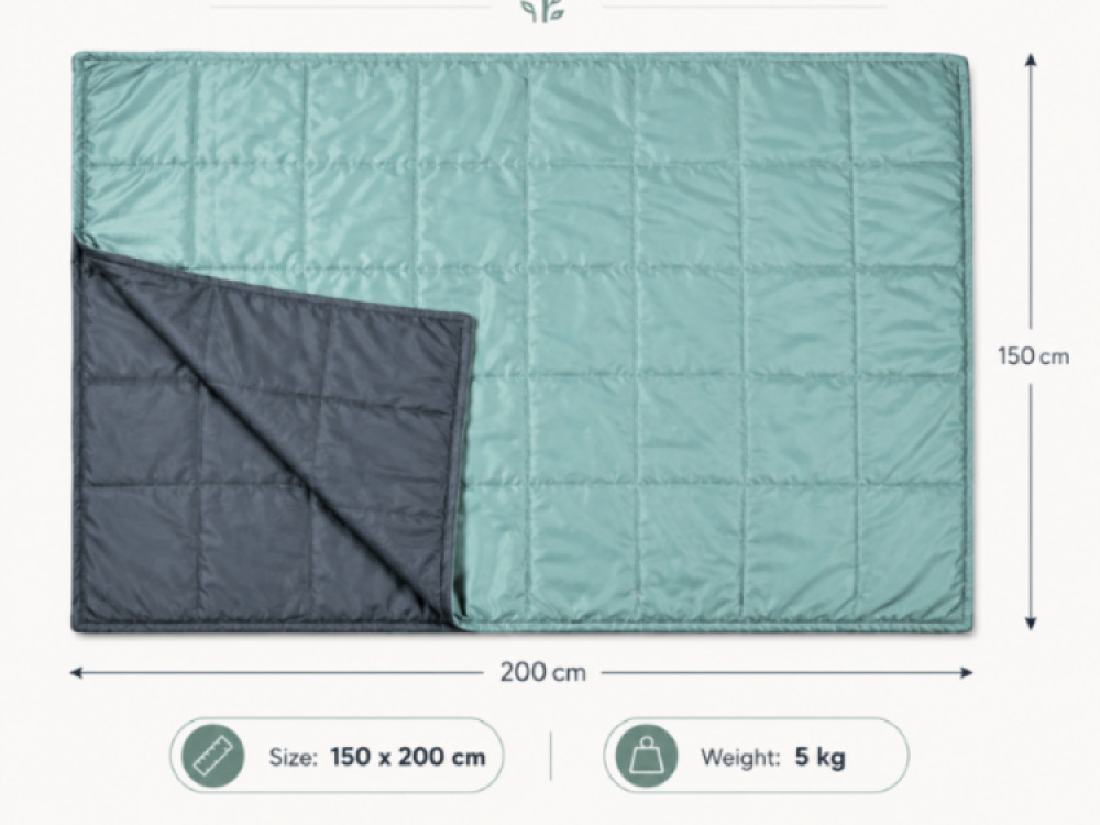 Light Weight Breathable Bamboo Fabric Weighted Blanket and Pillow Case 5kg | Grey/Green