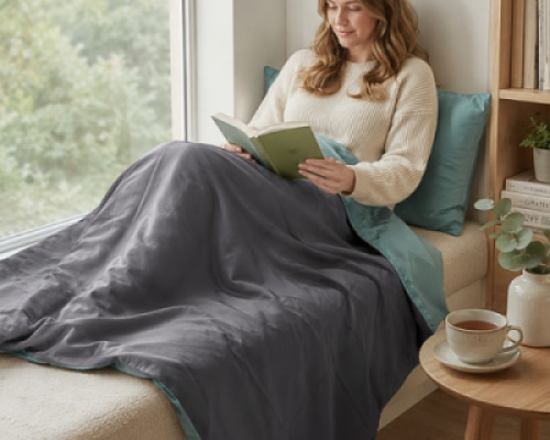 Light Weight Breathable Bamboo Fabric Weighted Blanket and Pillow Case 5kg | Grey/Green
