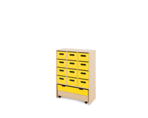 Storage Unit X with deep wooden trays + container - Yellow