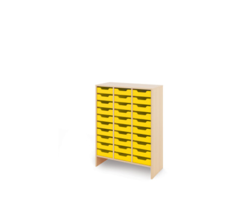 Storage Unit X with shallow cardboard trays - Yellow