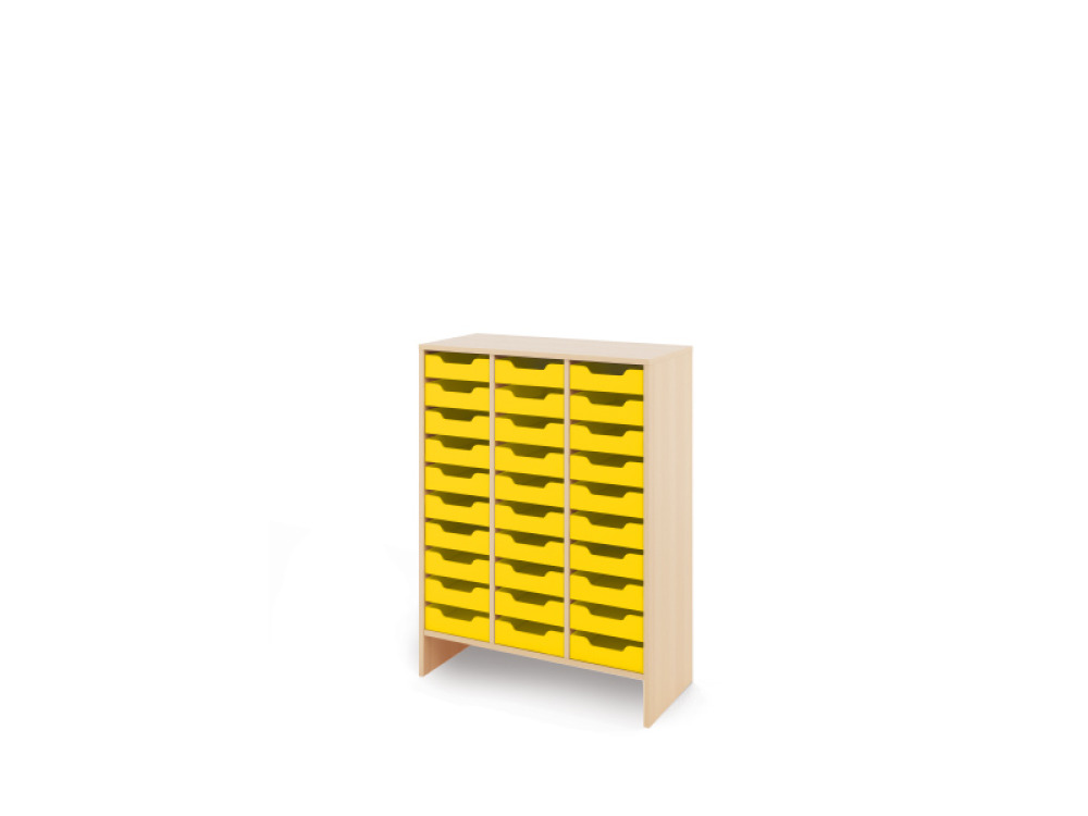 Storage Unit X with shallow cardboard trays - Yellow