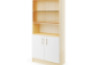 Prima. Tall cabinet with one pair of doors and one pair of glass doors and a shelf, white, birch