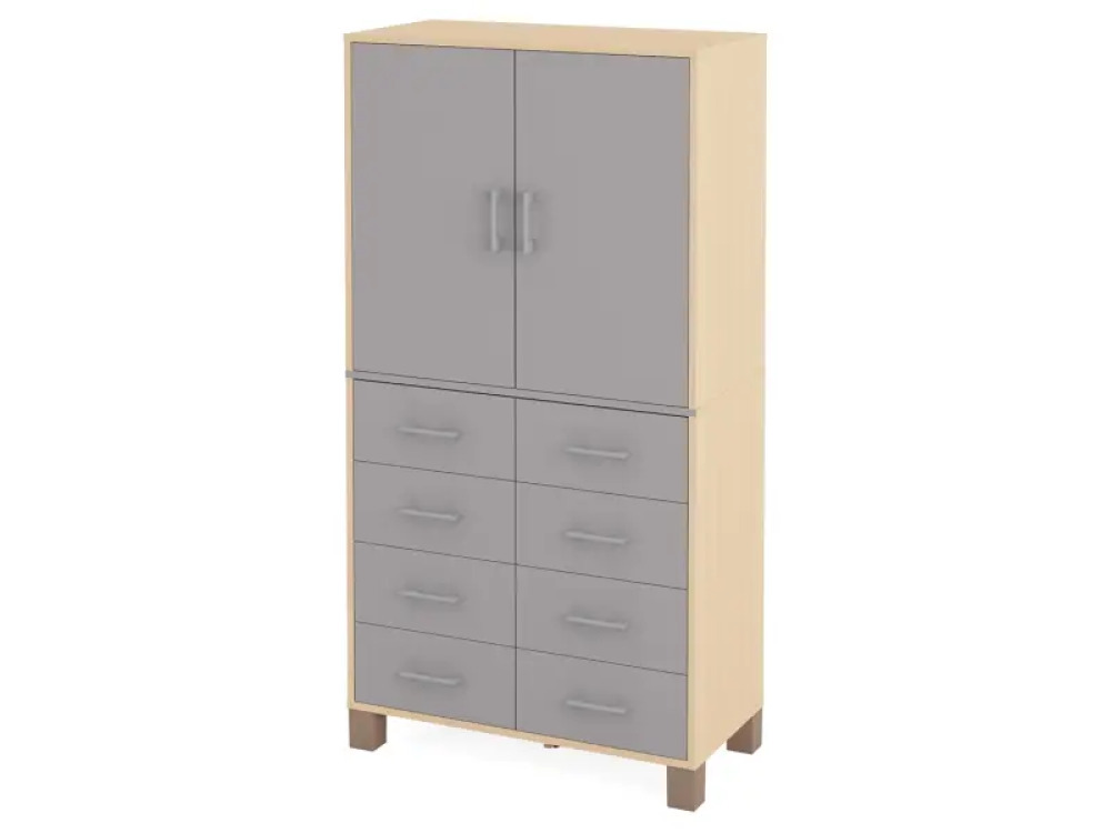 High wardrobe with drawers and doors. Grey. Fresh Collection