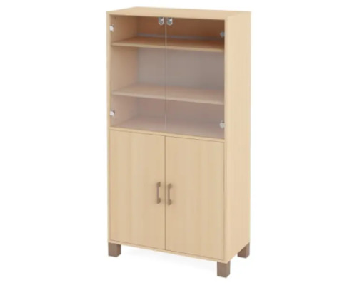 High wardrobe with shelves, glass doors and birch doors. Fresh Collection