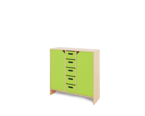 Storage Unit X with shelves and doors + deep wooden trays - Green