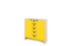 Storage Unit X with shelves and doors + deep wooden trays - Yellow