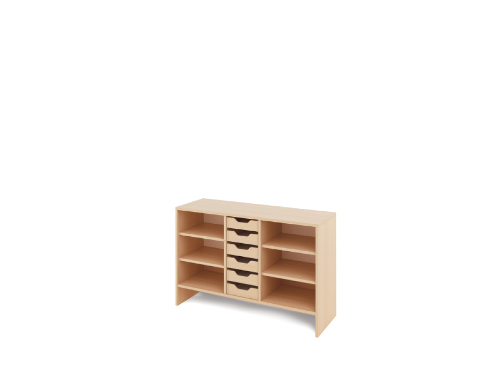 Storage Unit M with shelves + shallow cardboard trays - Eko