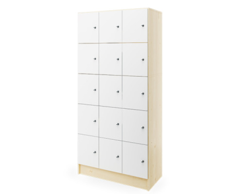Prima. White storage locker 15 with doors - birch