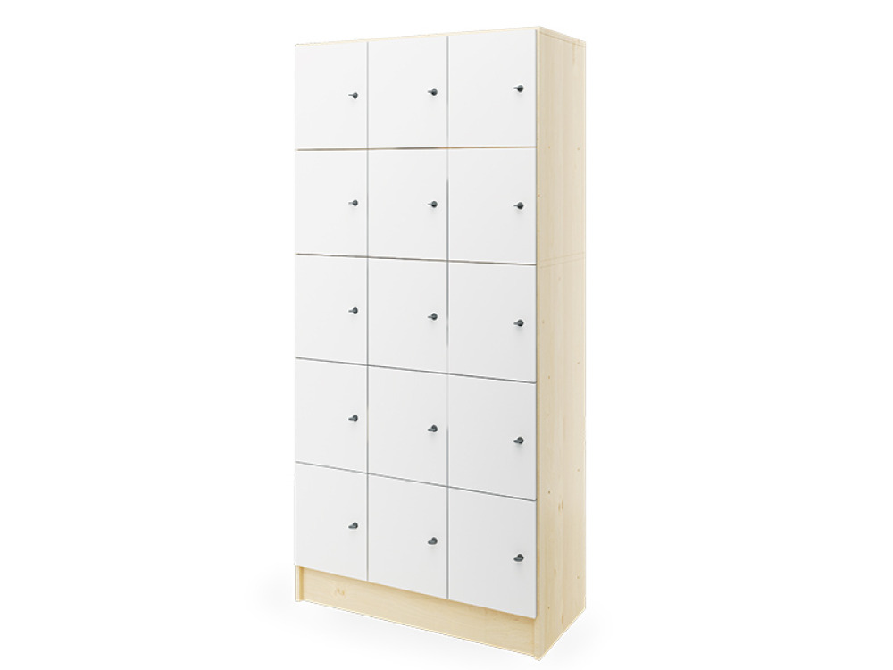 Prima. White storage locker 15 with doors - birch