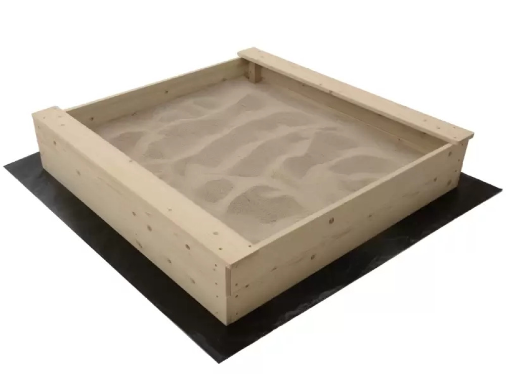 Small wooden sandpit with tarp and base