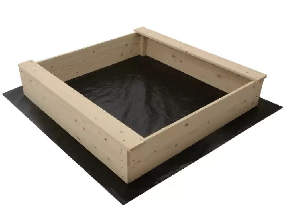 Small wooden sandpit with tarp and base