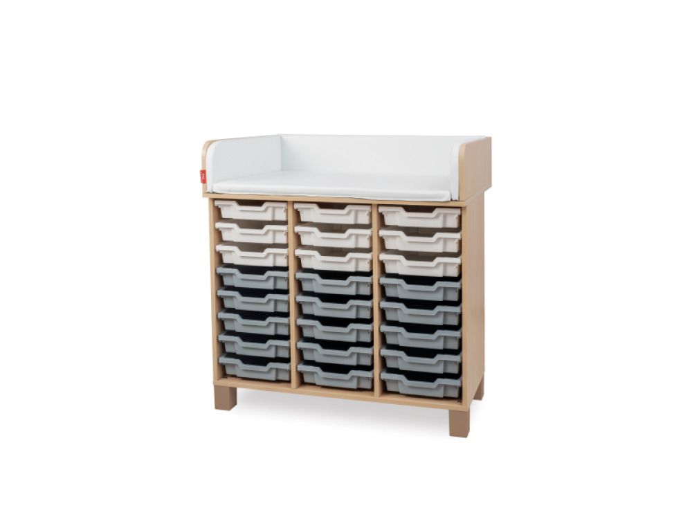 Double changing unit with compartments for plastic containers