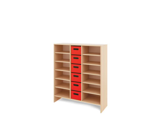 Storage Unit XL with shelves + deep wooden trays - Red