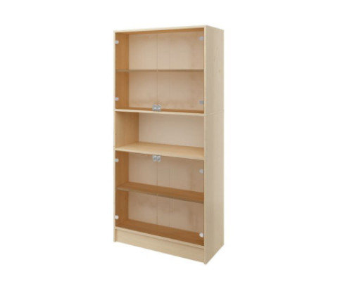 PRIMA FEATURES Unit with two pairs of glass doors and a shelf birch