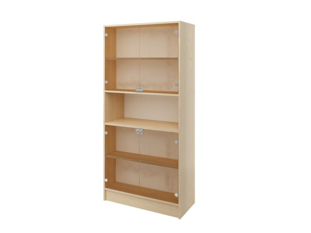 PRIMA FEATURES Unit with two pairs of glass doors and a shelf birch