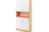 Prima. Tall cabinet with two pairs of doors and a shelf, white, beech