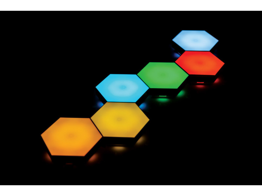 Illuminated colourful wall panels. Honeycombs