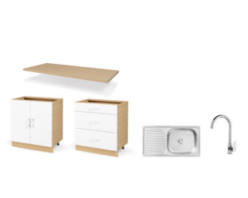 DUO set left 1.60 m with countertop in oiled oak colour. Master Kitchen Collection