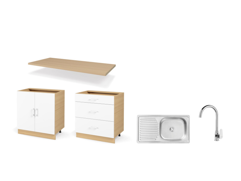 DUO set left 1.60 m with countertop in oiled oak colour. Master Kitchen Collection