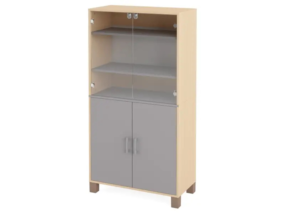 Tall wardrobe with shelves, glass doors and grey doors. Fresh Collection