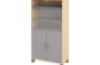 Tall wardrobe with shelves, glass doors and grey doors. Fresh Collection