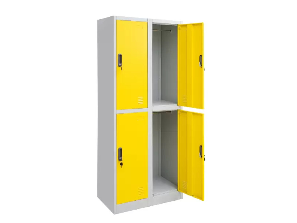 Tall 4-person metal cloakroom with doors - green